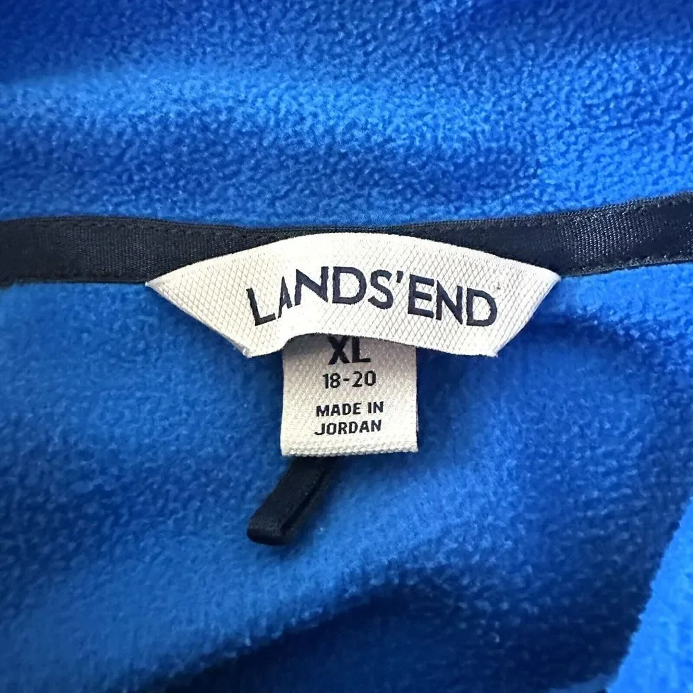 Lands End Kids XL 18-20 Long 1/4‎ Zip Pullover Fleece Sweater Blue Tunic Length